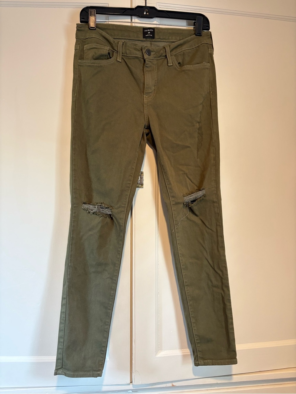 Just Black Olive Distressed Mid-Rise Skinny Jeans